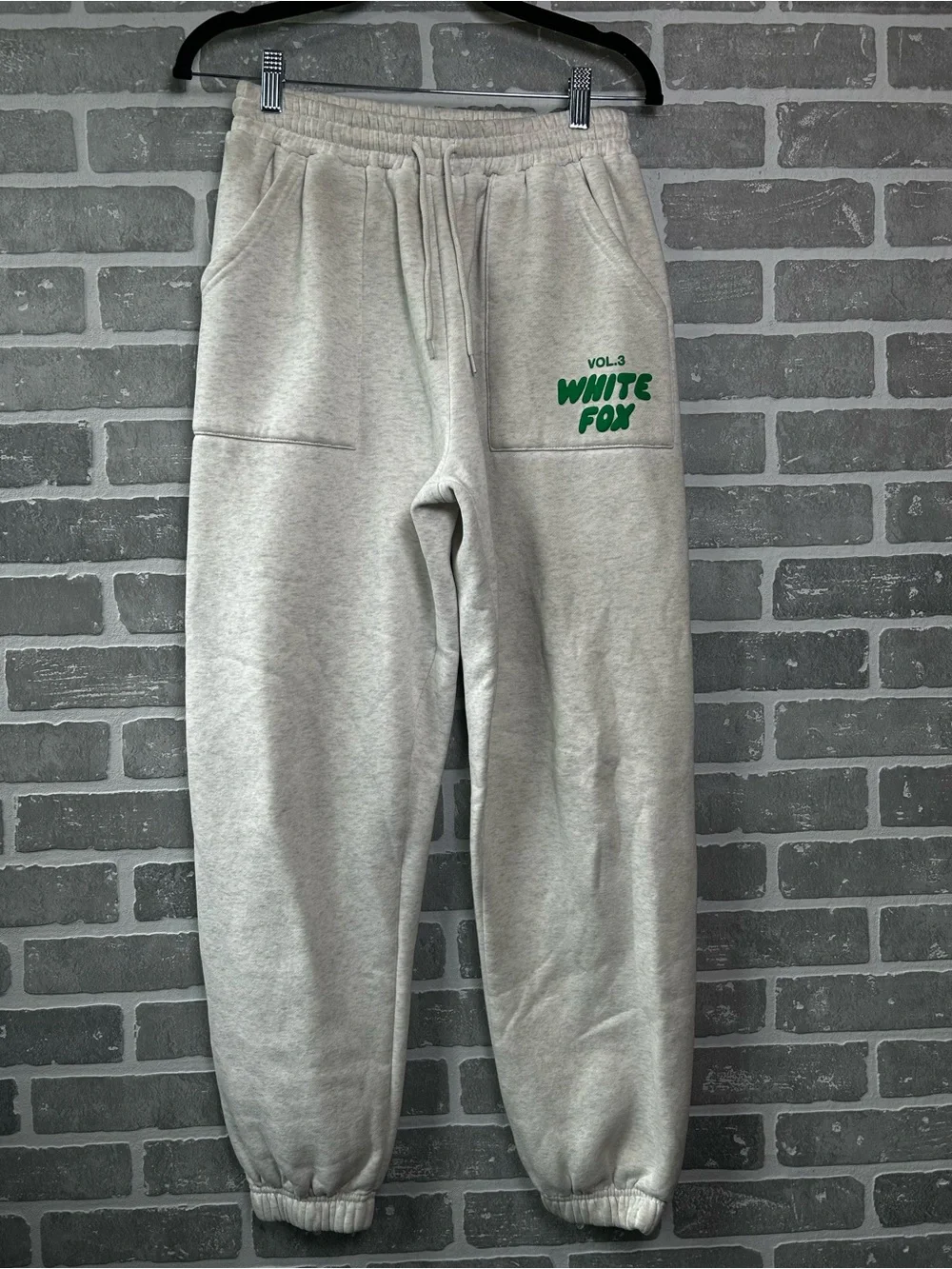 White Fox Vol. 3 Matching Hoodie & Jogger Set Light Gray Green Logo Oversized